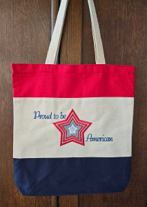 Embroidered Tote Bag: Proud to be American