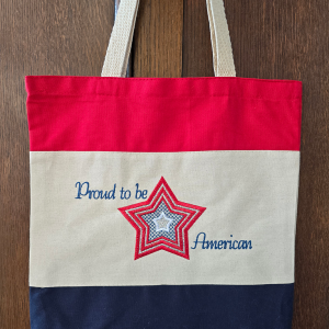 Embroidered Tote Bag: Proud to be American